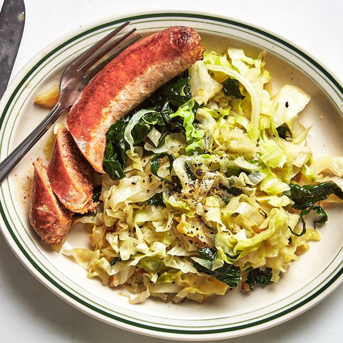 Crispy Sausages and Greens