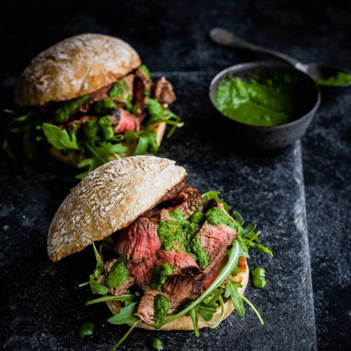 Portuguese prego with green piri-piri